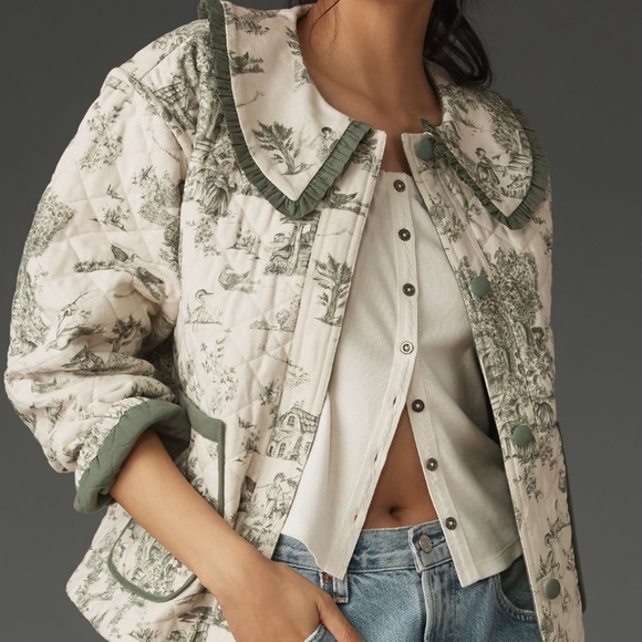 Anthropologie Jackets & Blazers - NWT Anthropologie Forever That Girl Quilted Toile Jacket in Green